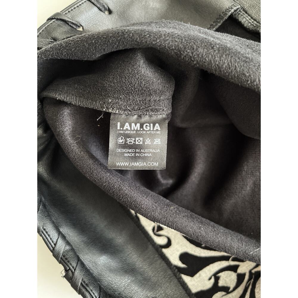 I AM GIA Faux Leather Pants Women 26x32 Black Embroidered Raw Hem Stretch Biker - Picture 4 of 11